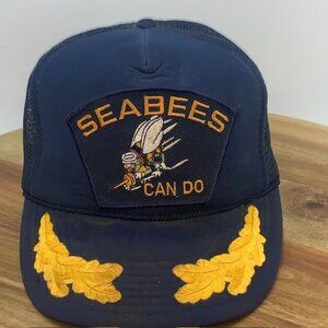 Vintage 80s 90s SEABEES Can Do Trucker Hat Snapback Scrambled Eggs Trucker Style